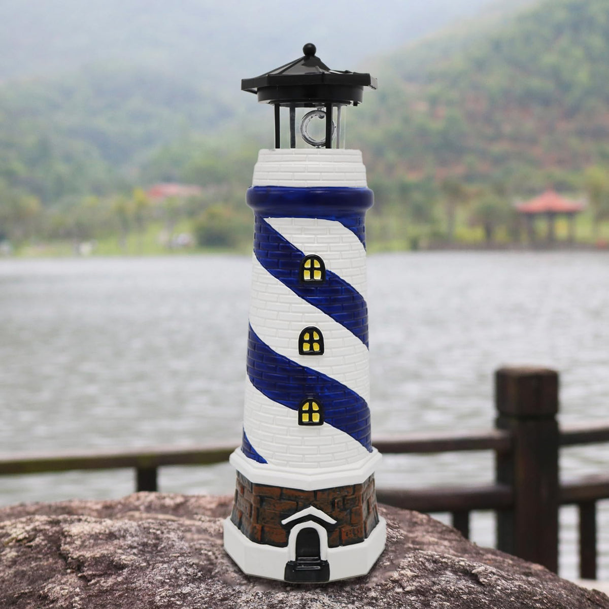 Solar LED Lighthouse Lamp 14.5 Inches Blue H292866