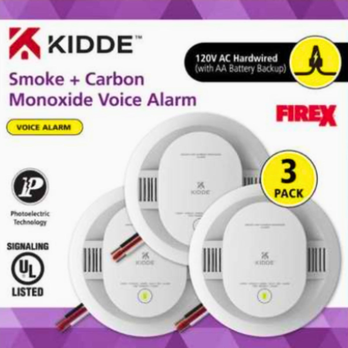 Hardwired Smoke & Carbon Monoxide Detector, 3 Pack N437342
