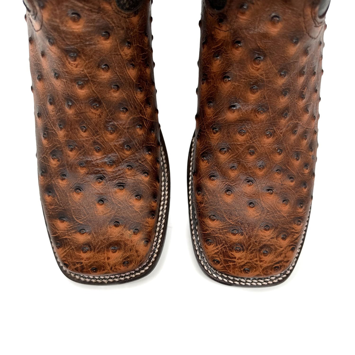 Leather Ostrich Quill Print Square Toe Western Cowboy Boot M211736