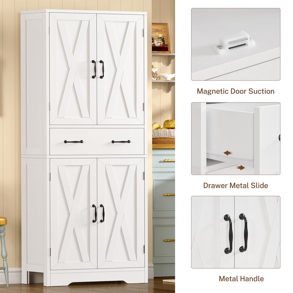 White Storage Cabinet with 2 Adjustable Shelves and Drawer U18239