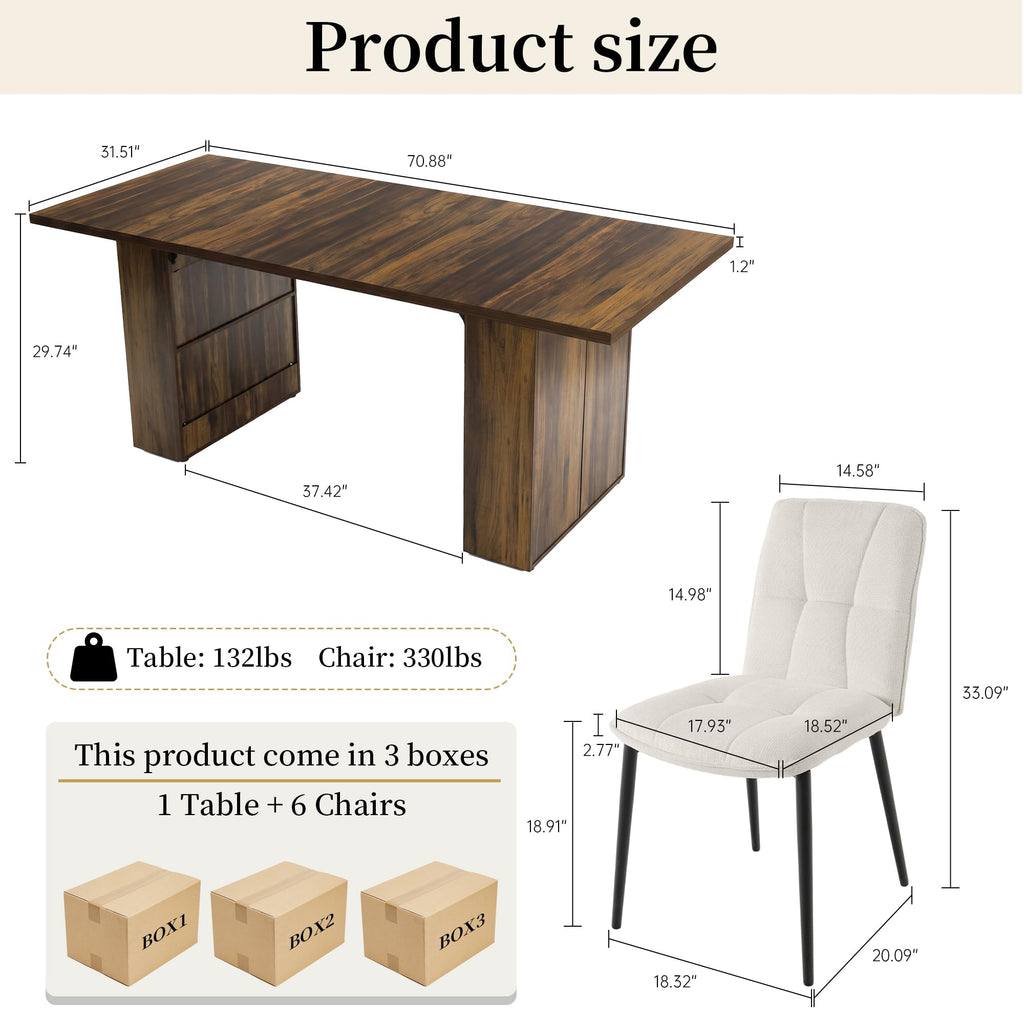 7 Piece Dining Table Set with 6 Beige Knit Fabric Chairs R97248