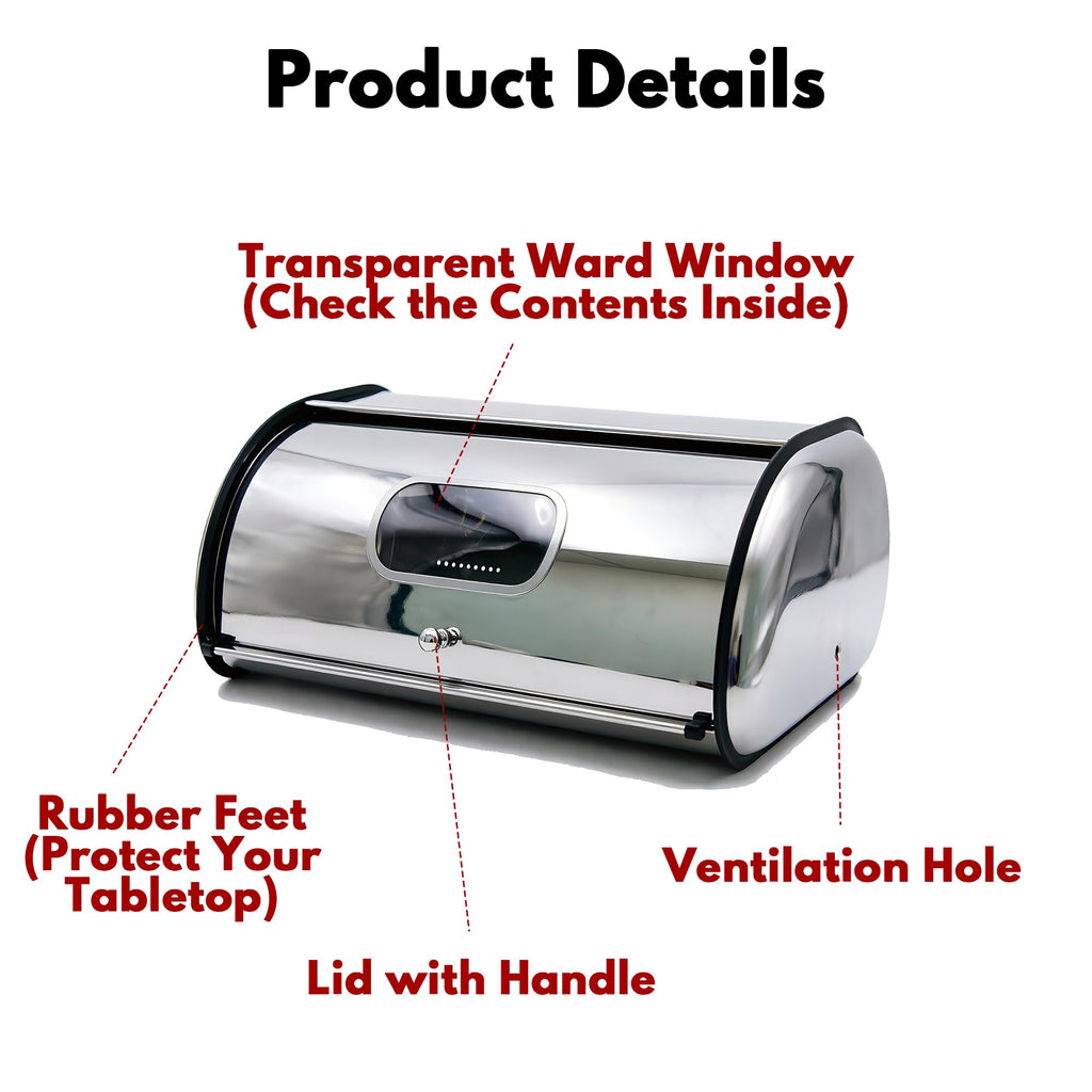 Large Stainless Steel Bread Box with Window & Air Vents I654554