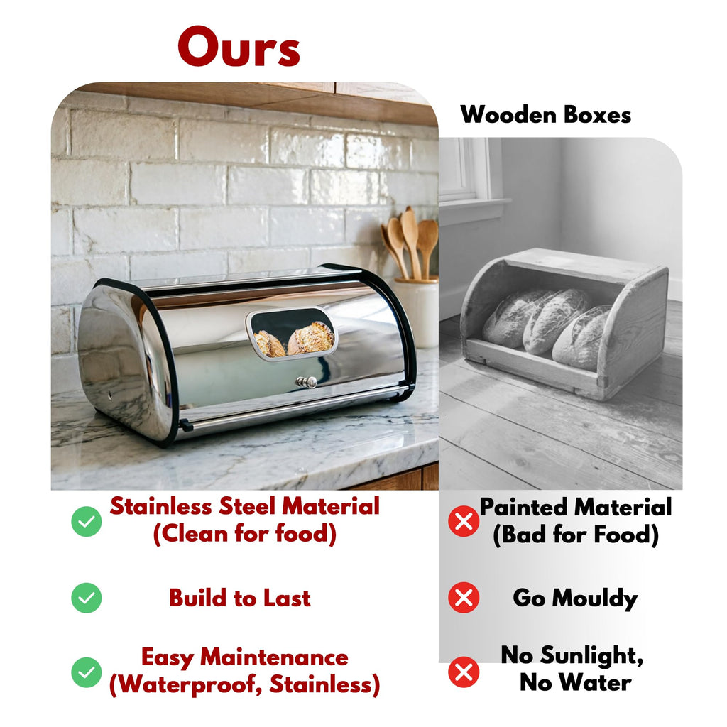 Large Stainless Steel Bread Box with Window & Air Vents I654554