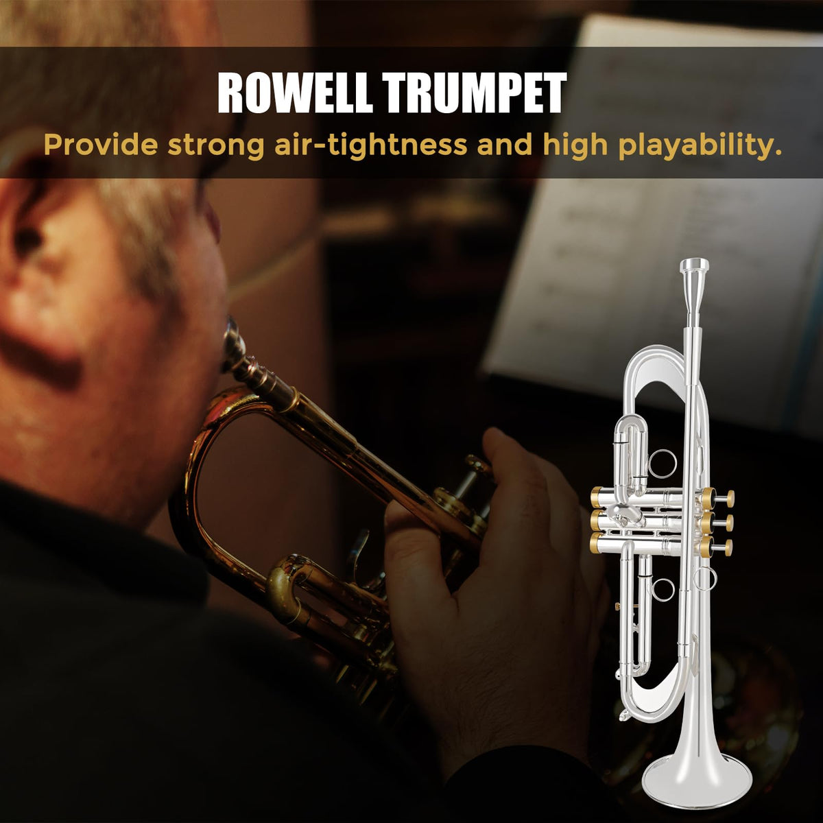 Bb Trumpet Brass Instruments Set with 7C Mouthpiece, Cloth and Gloves V5657