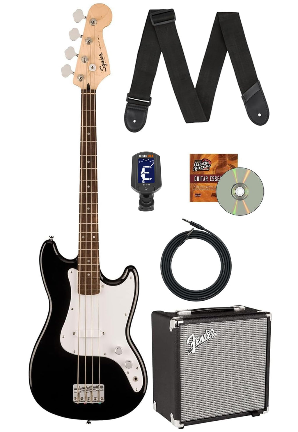 Black Bass Guitar with Amplifier and Cable T9065