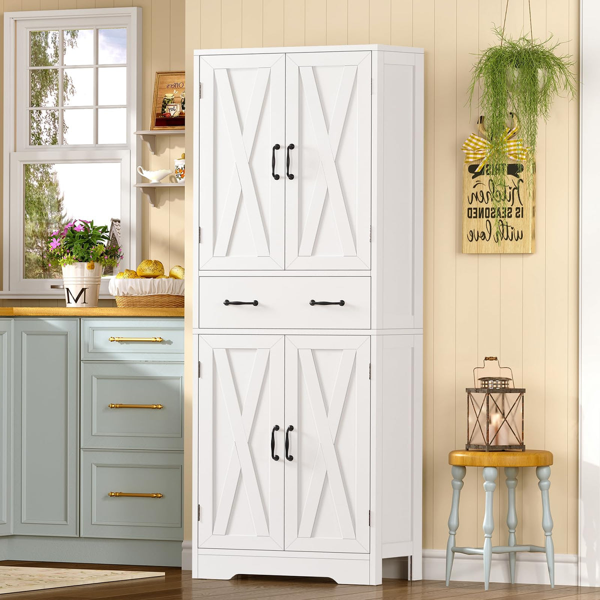 White Storage Cabinet with 2 Adjustable Shelves and Drawer U18239