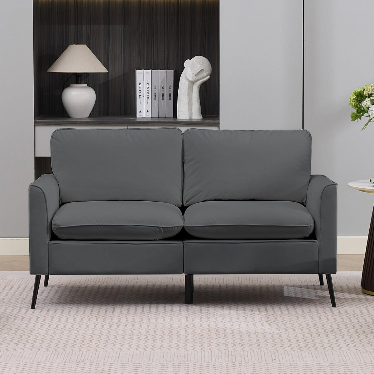 Light Gray Leather Upholstered Sofa Loveseat Two-Pack X356
