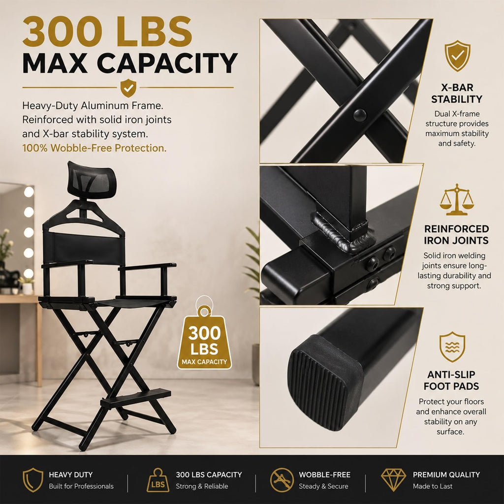 Extra Tall Foldable Directors Chair with Adjustable Mesh Headrest I9902