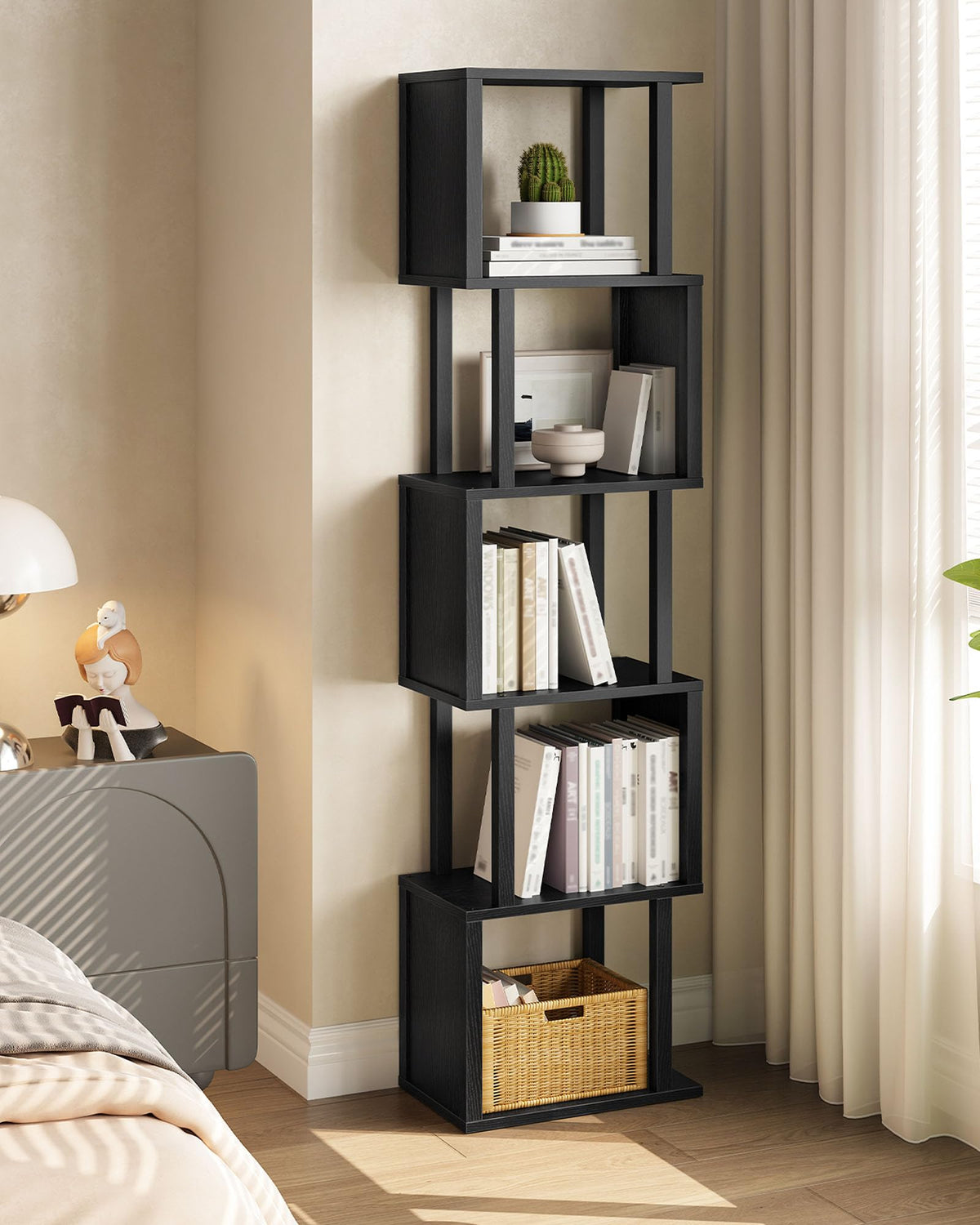 Black 5-Tier Bookshelf with Anti-Tip Kit V859