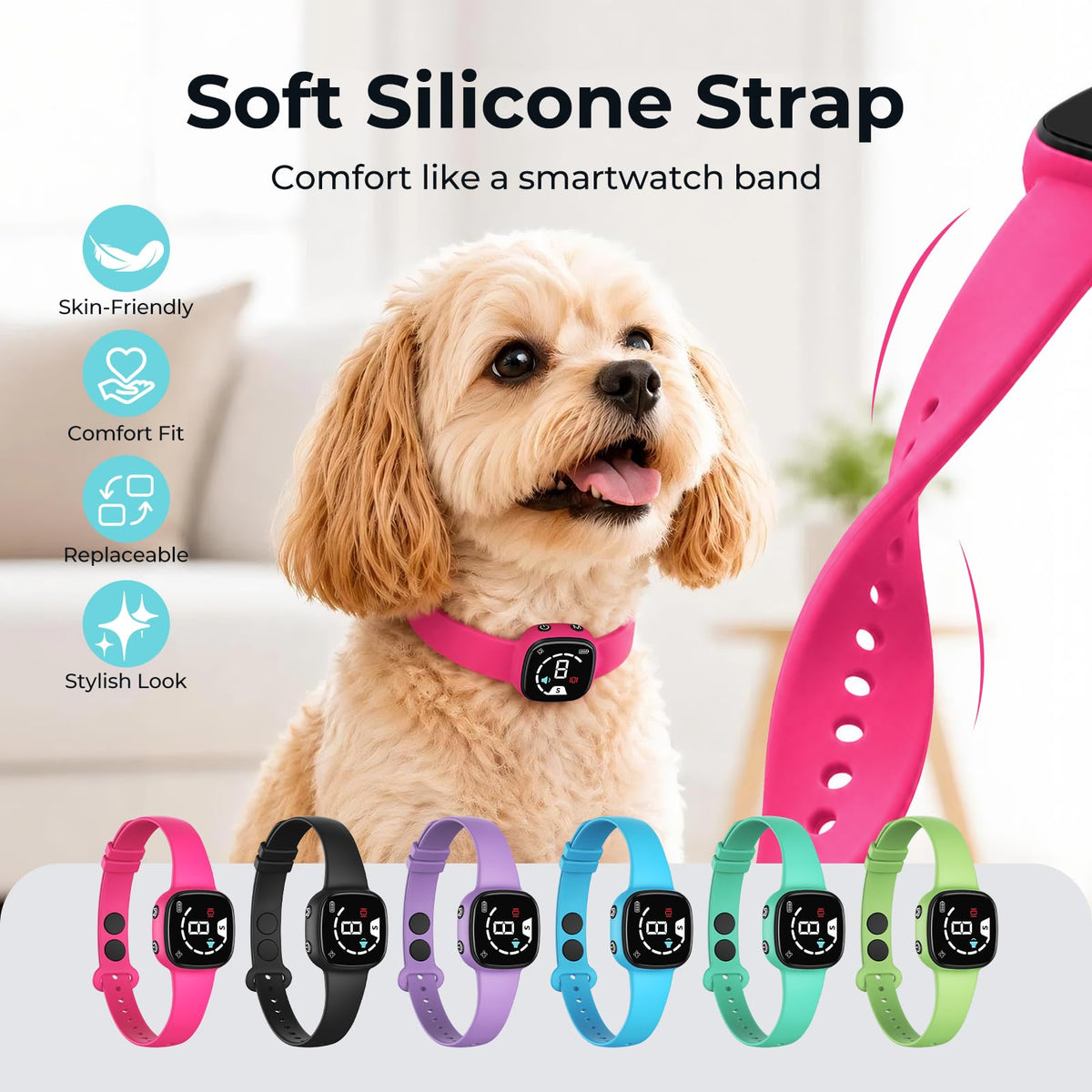 No Bark Collar with Silicone Strap, Pink E10431