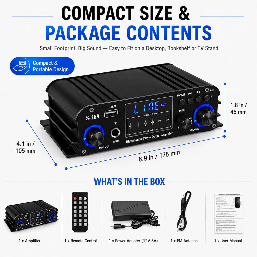 4 Channel Bluetooth Stereo Amplifier 50Wx4 Class D HiFi Power Amp X902752