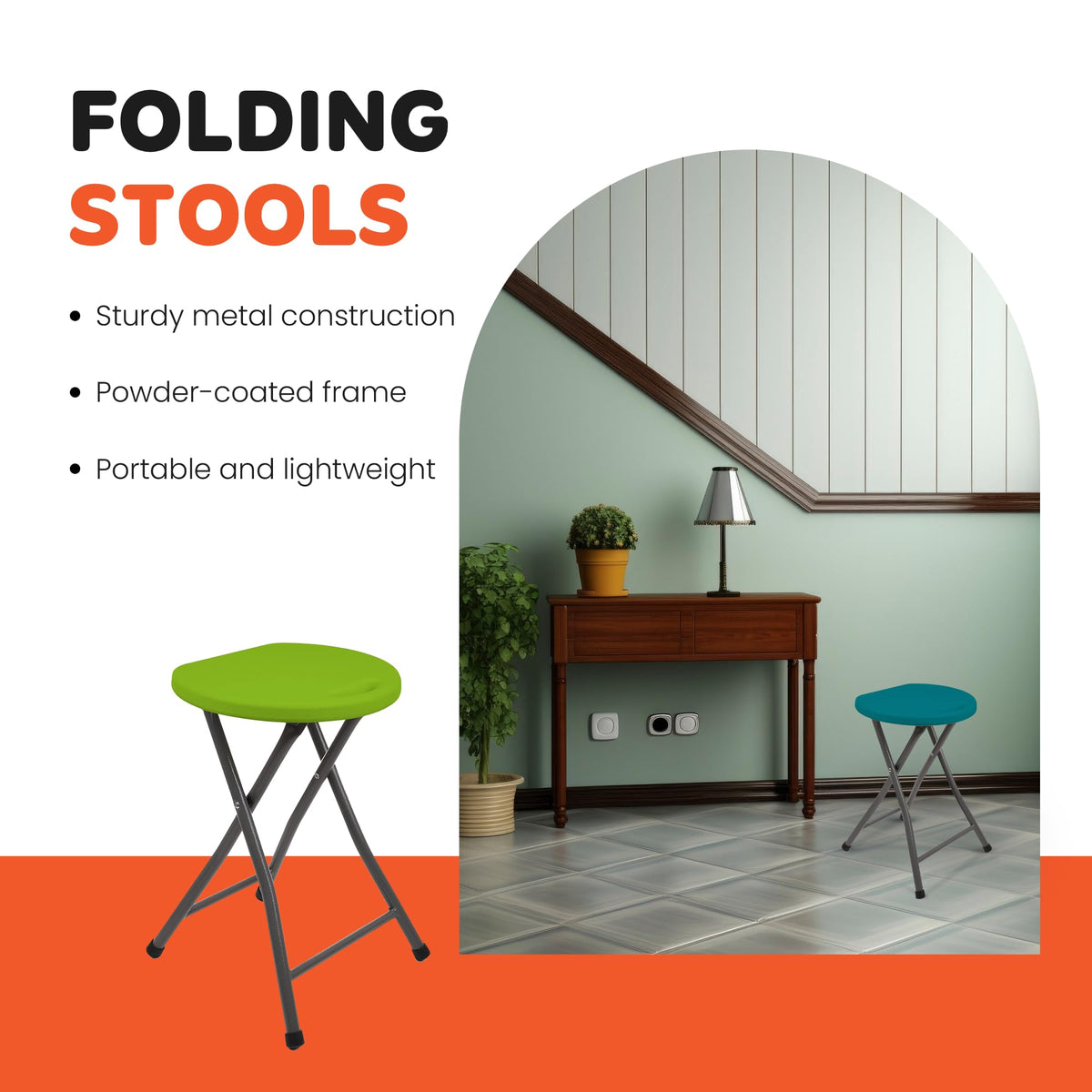 Folding Stools 18.5in Metal Heavy Duty 1 Pack Teal M87720