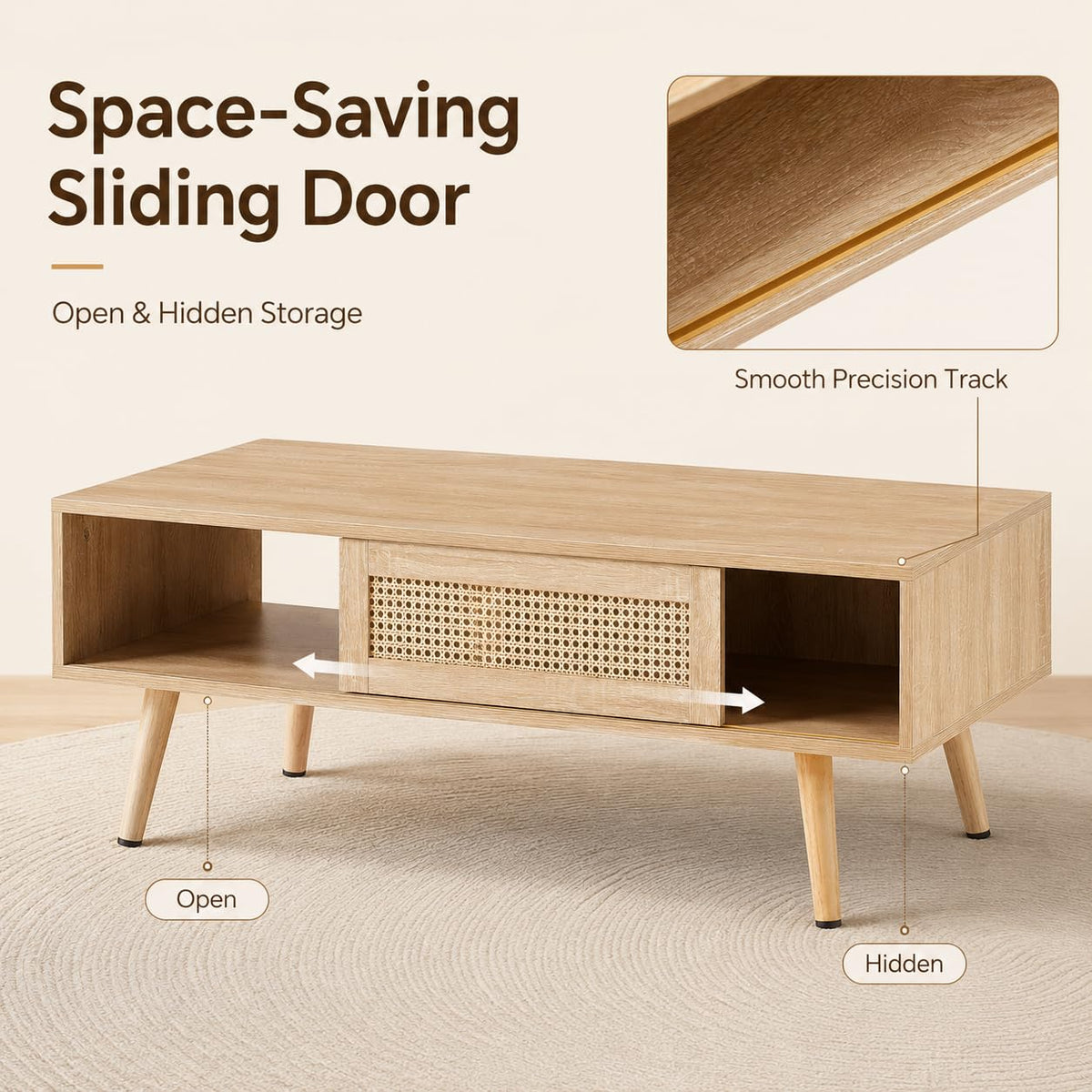 Rattan Coffee Table with Sliding Door Storage Y1932