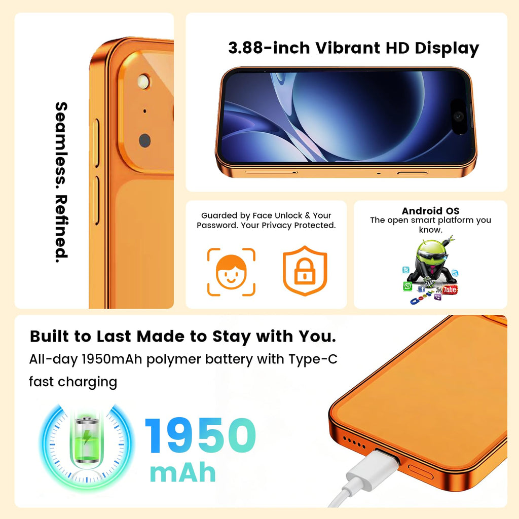 4G Unlocked Mini Smartphone 3GB+32GB 3.88" HD Touch Screen Android 12 Dual SIM Black U89356