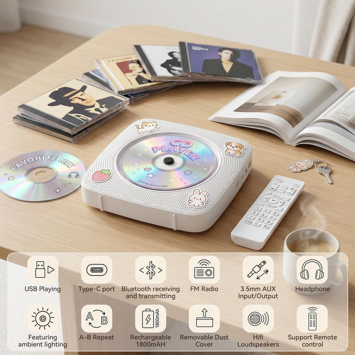 Portable Bluetooth Rechargeable CD Player with Speakers R465911