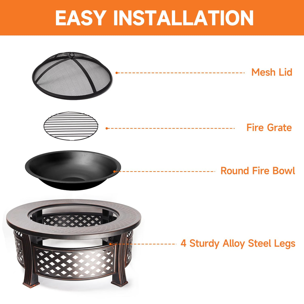 32-Inch Round Metal Fire Pit Table Set A757602