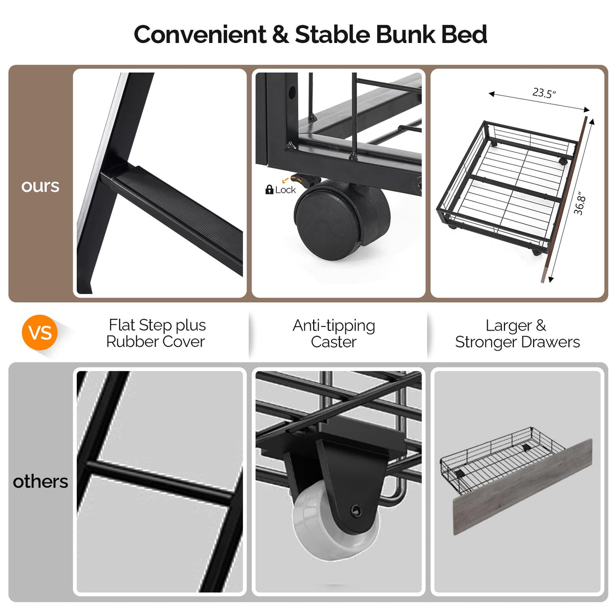 Twin Over Full Metal Bunk Bed with 2 Storage Drawers L69043