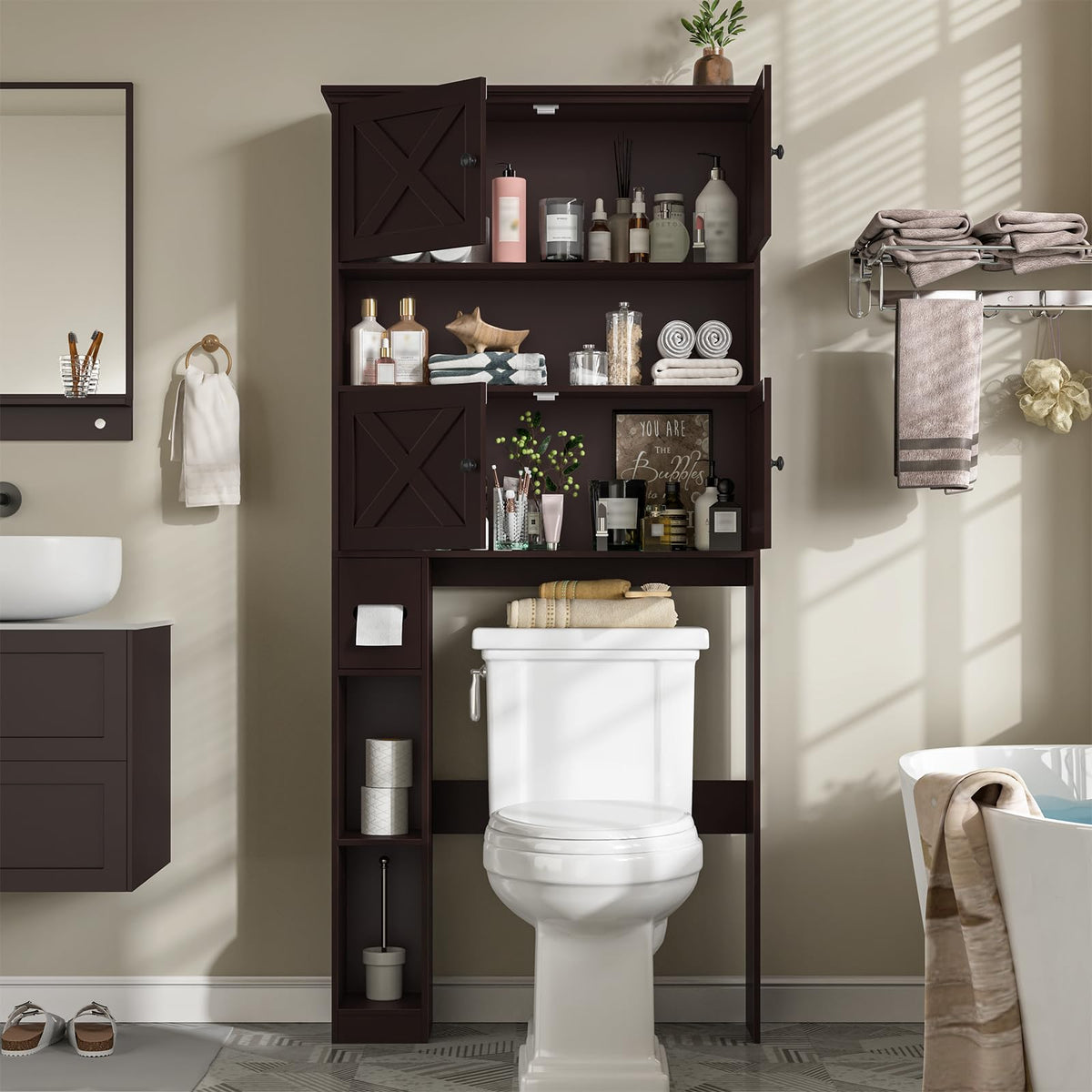 Over The Toilet Storage Cabinet with Doors & Paper Holder U53333