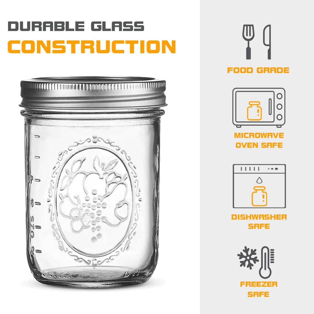 16 oz 6 Pack Wide Mouth Glass Mason Jars with Airtight Lids J416766