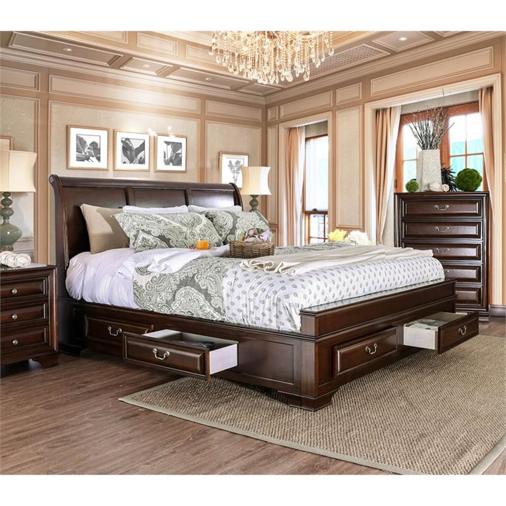 Brown Cherry California King Storage Bed with 4 Drawers R90791