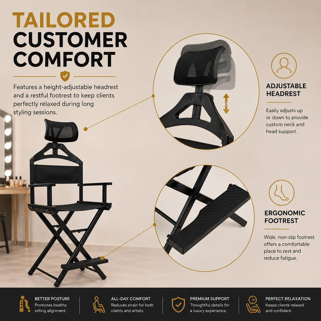 Extra Tall Foldable Directors Chair with Adjustable Mesh Headrest I9902
