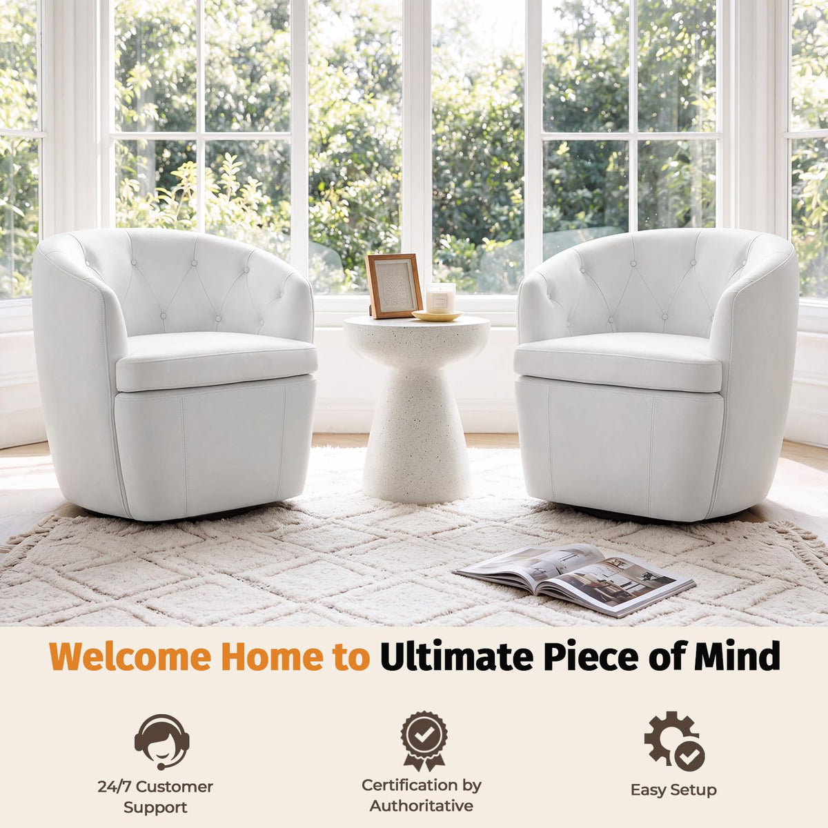 360° Swivel Button-Tufted Barrel Chair W794