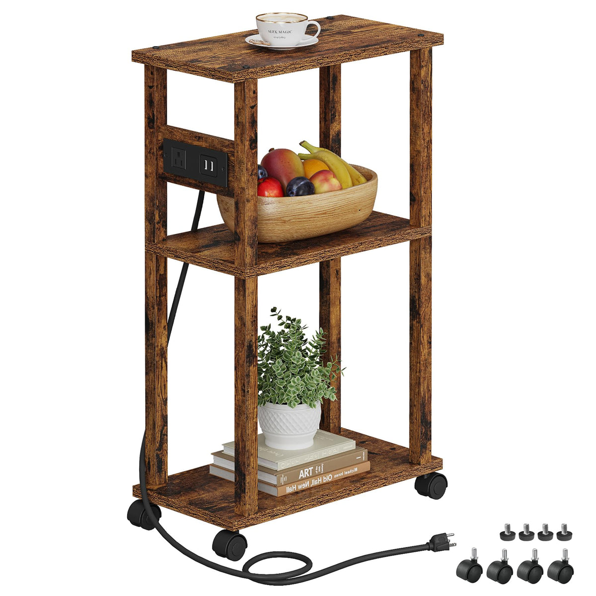 Small Narrow Side Table with Charging Station I251