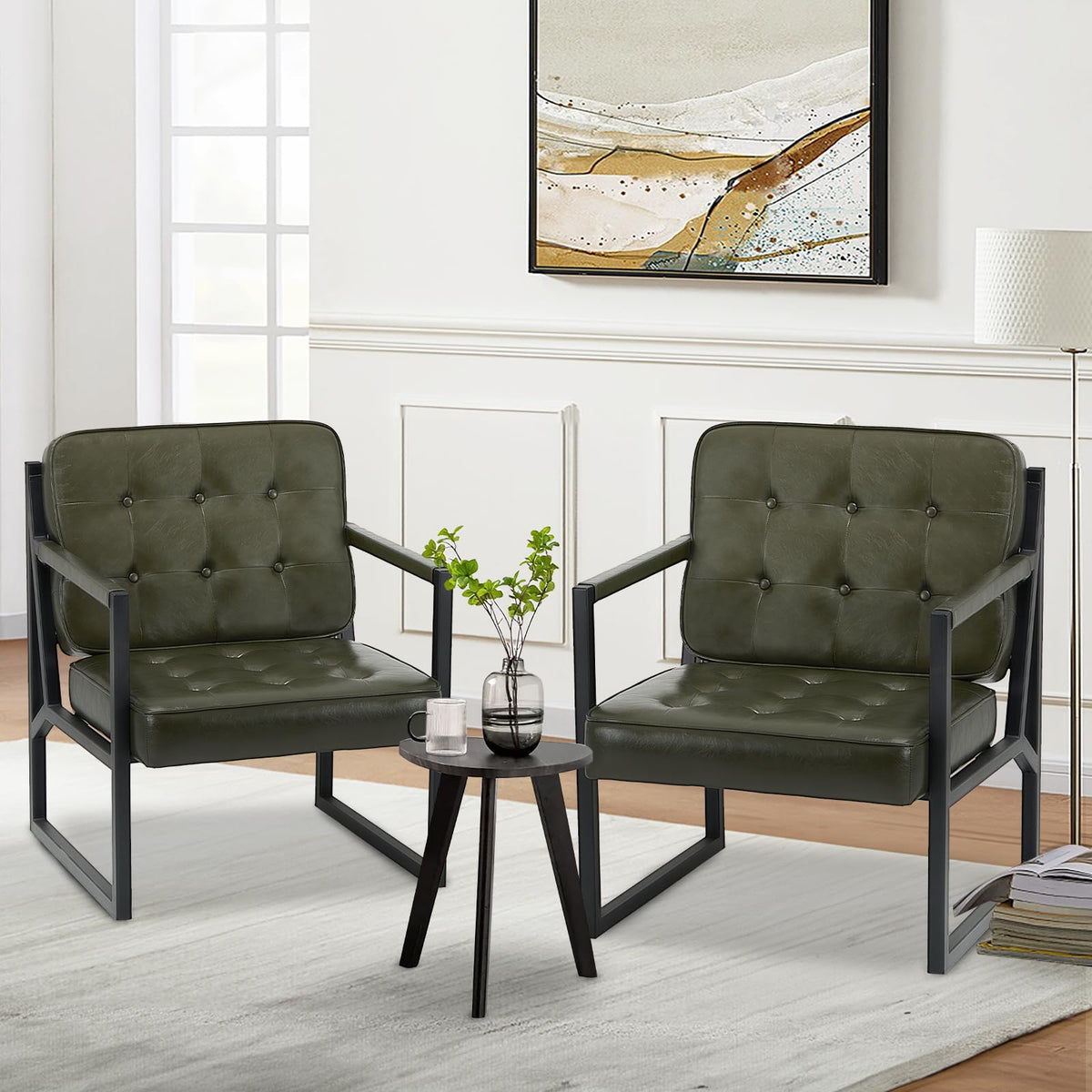 Set of 2 Green Leather Accent Chairs with Metal Legs Y95379