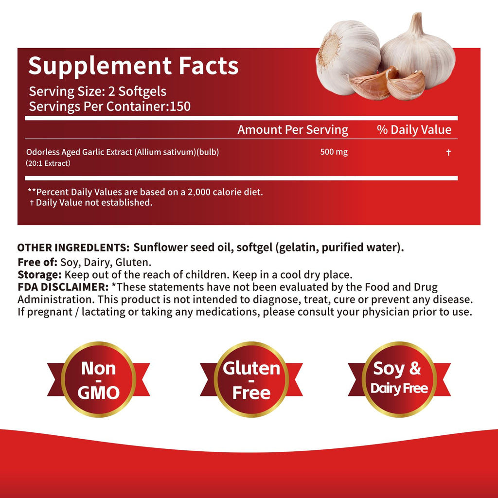 Aged Garlic Extract Supplements 300 Softgels W217882