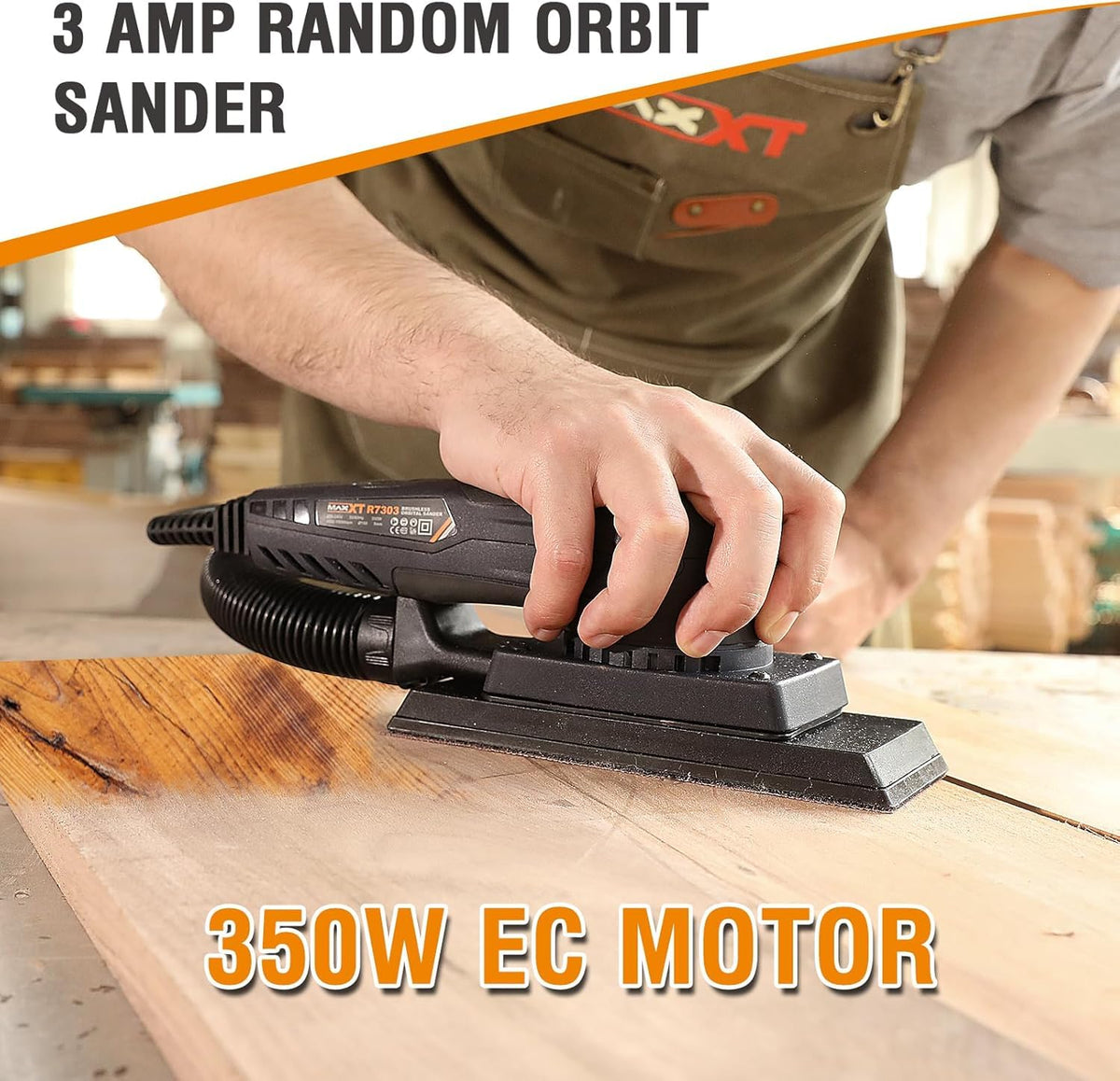 Brushless 3mm Orbital Sander 350W Variable Speed with 10 Sanding Paper V87439