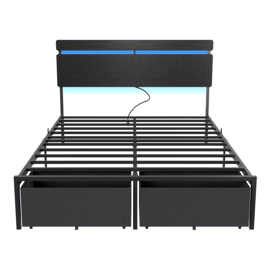 Full Size Bed Frame with Wood Headboard and Storage Drawers Q20467