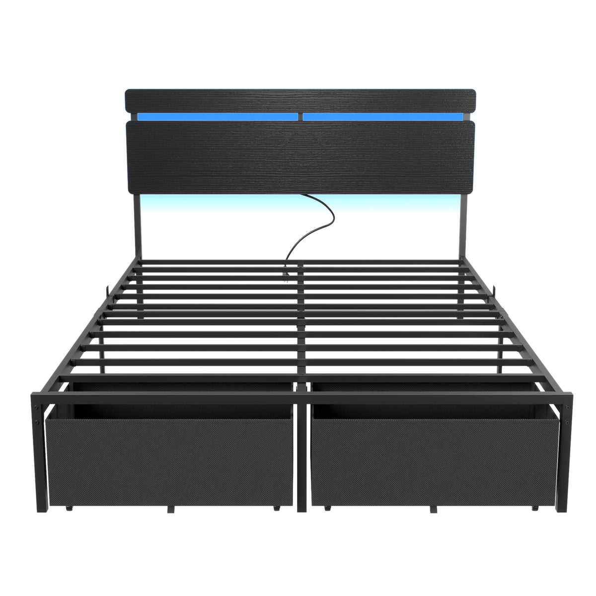 Full Size Bed Frame with Wood Headboard and Storage Drawers Q20467