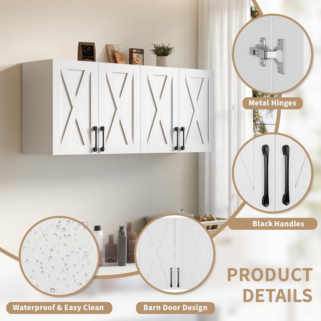 White Wall Mounted Storage Cabinet with 4 Barn Doors R99139