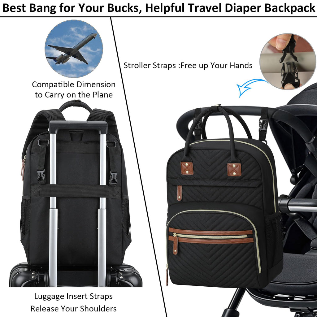 Diaper Bag Backpack with Insulated Pockets Black L1714