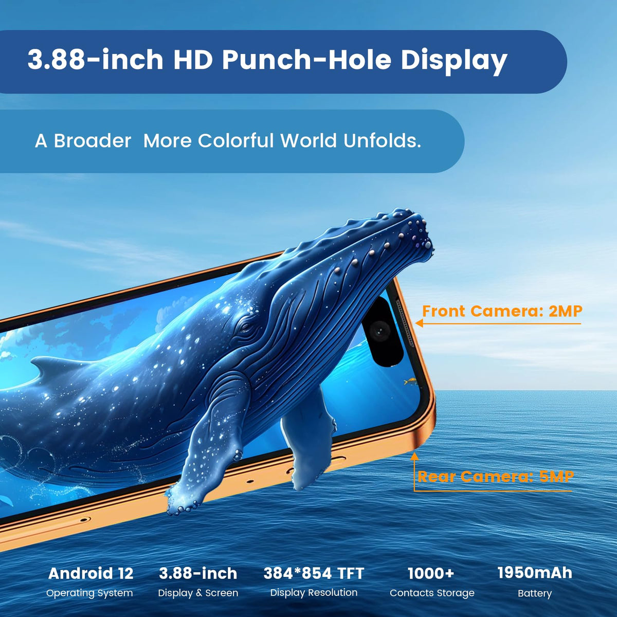 4G Unlocked Mini Smartphone 3GB+32GB 3.88" HD Touch Screen Android 12 Dual SIM Black U89356