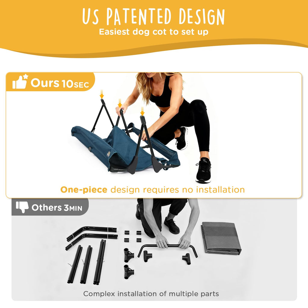 Large Elevated Dog Cot with Non-Slip Feet, Dark Blue C32481