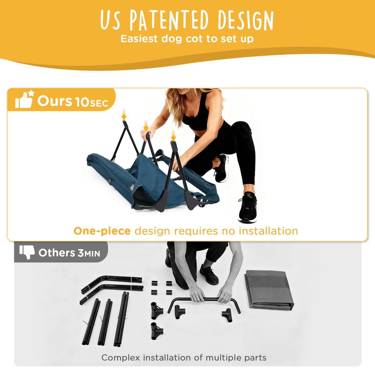 Large Elevated Dog Cot with Non-Slip Feet, Dark Blue C32481