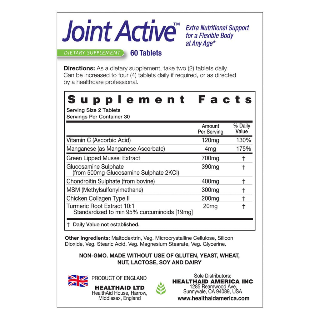 60 Tablets Joint Support with Green-Lipped Mussel Extract, Glucosamine, Chondroitin, Turmeric, MSM and Collagen H97647