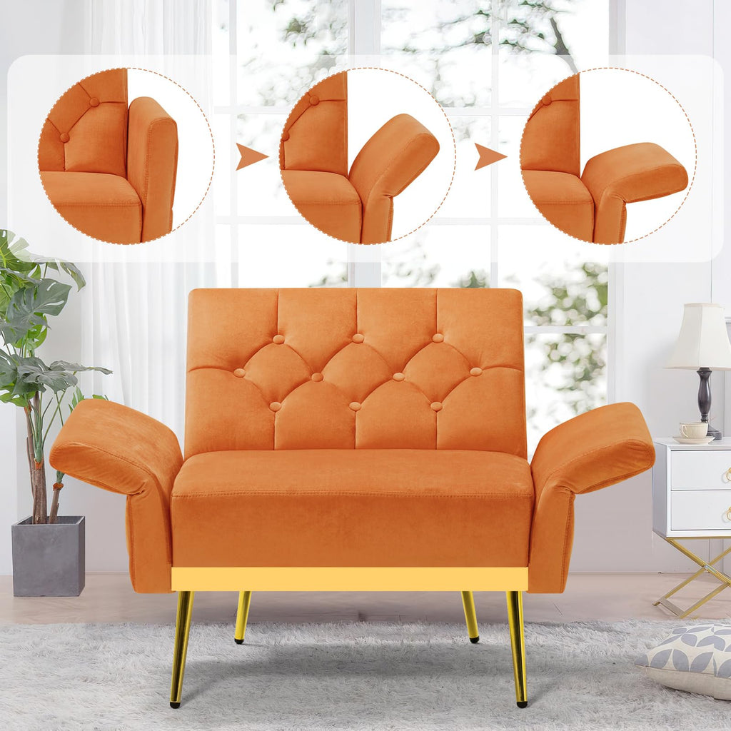 Orange Velvet Accent Chair with Ottoman Y3514