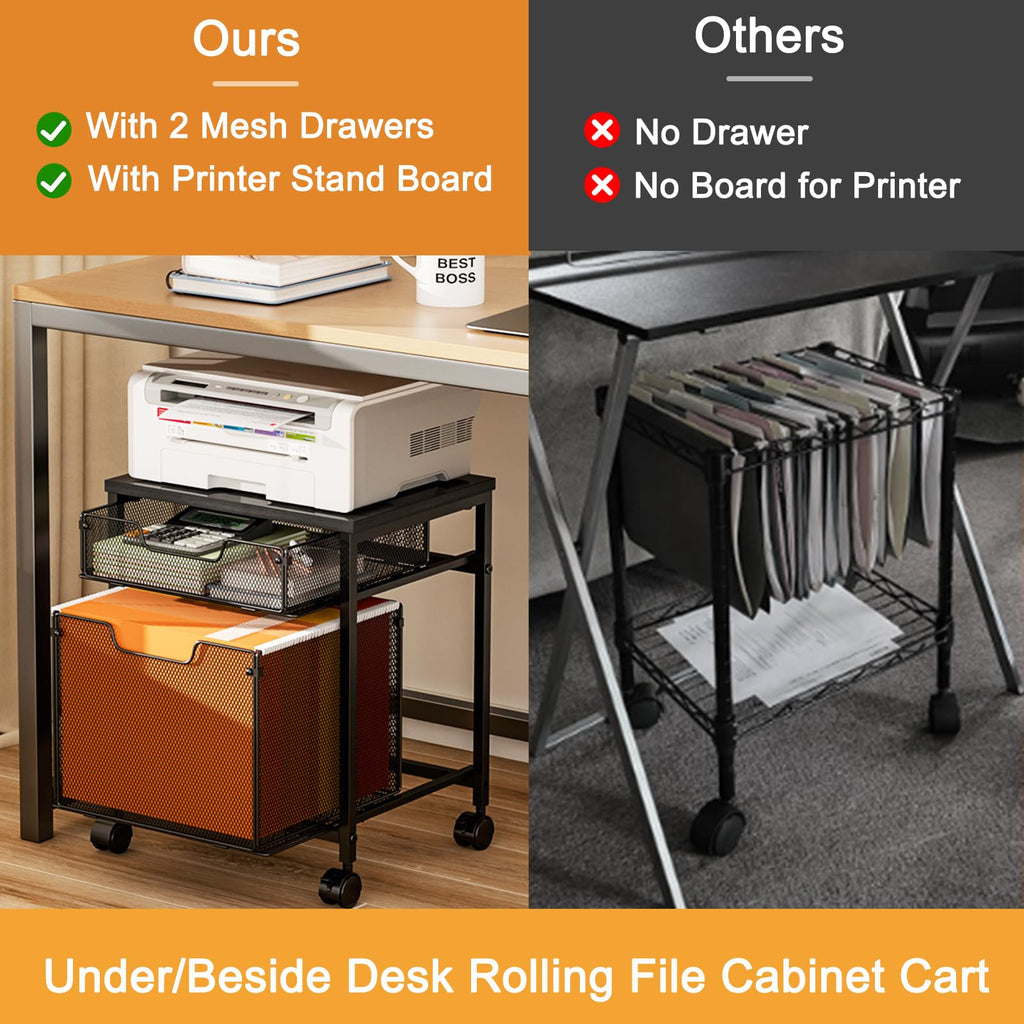 Rolling File Cabinet Cart with Storage Drawer and Lockable Wheels V745206