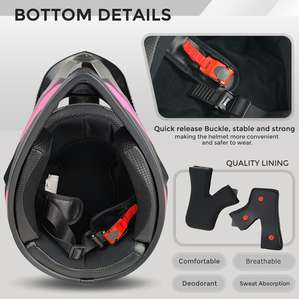 Pink XL DOT Approved Full Face Motocross Helmet V535
