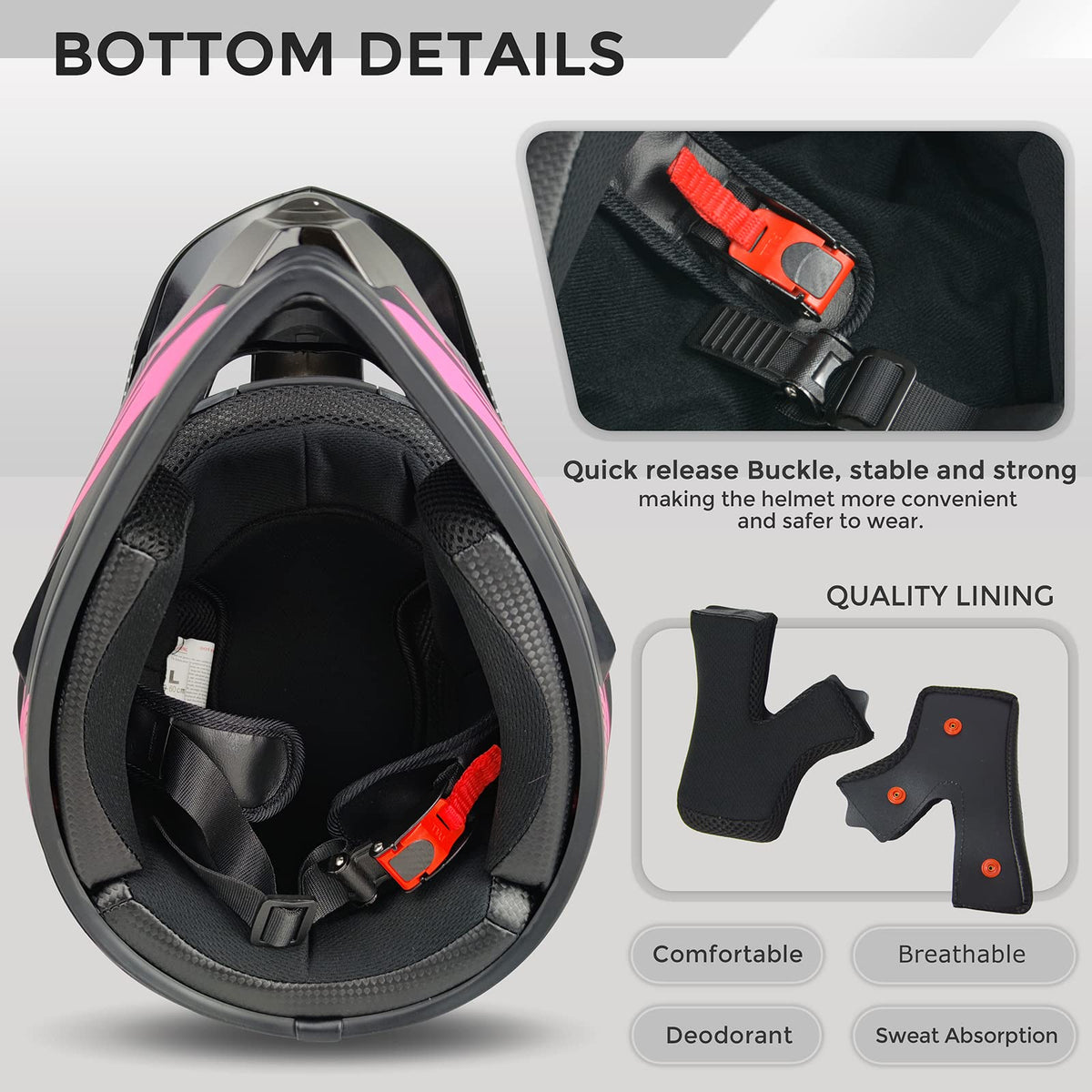 Pink XL DOT Approved Full Face Motocross Helmet V535