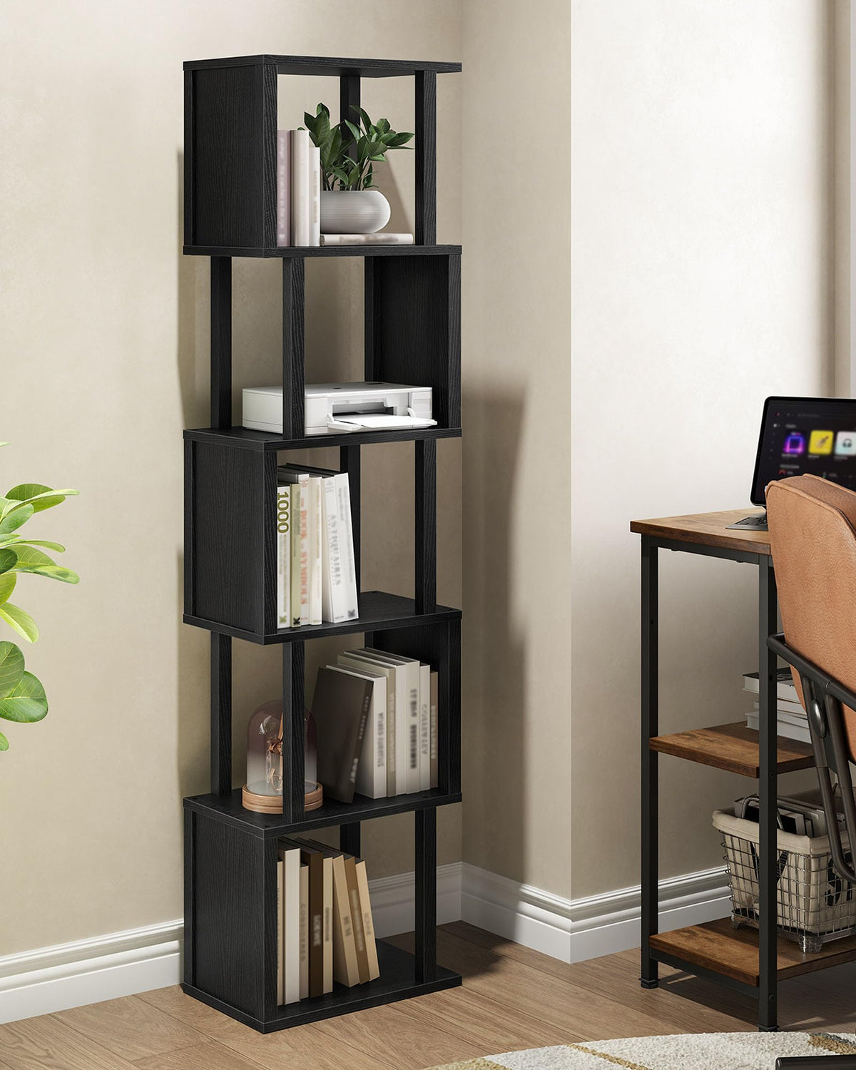 Black 5-Tier Bookshelf with Anti-Tip Kit V859