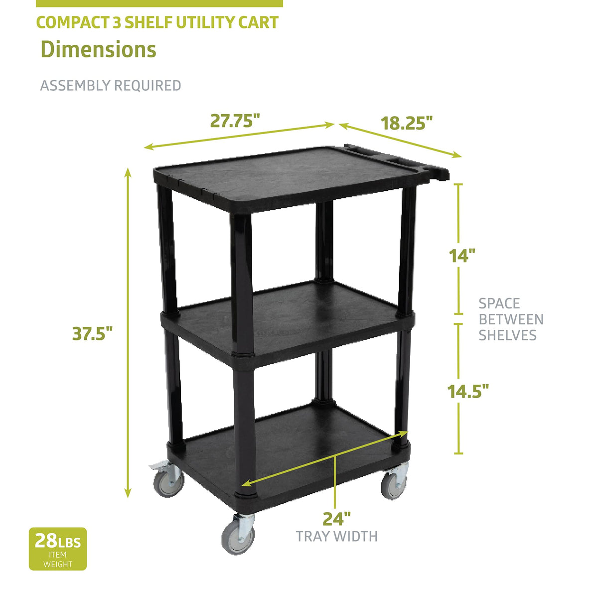 3-Tier Plastic Utility Cart with Lockable Wheels D230