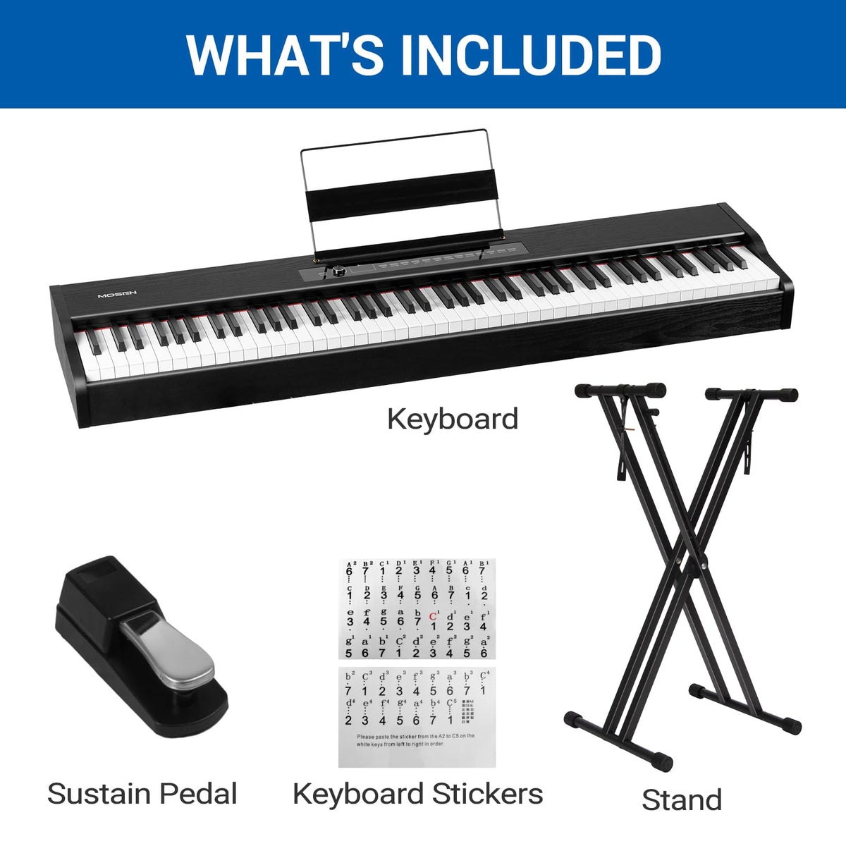 88-Key Weighted Digital Piano with X Stand and Sustain Pedal N115854