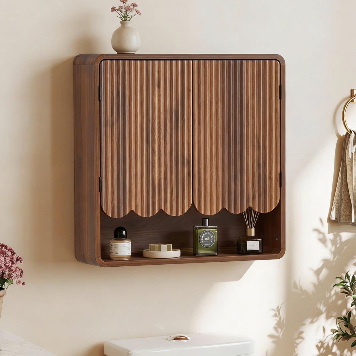 Walnut Fluted Bathroom Wall Cabinet D802313