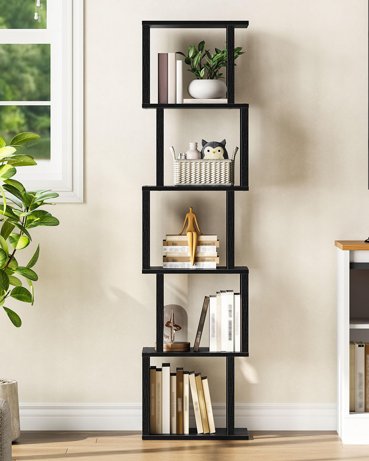 Black 5-Tier Bookshelf with Anti-Tip Kit V859