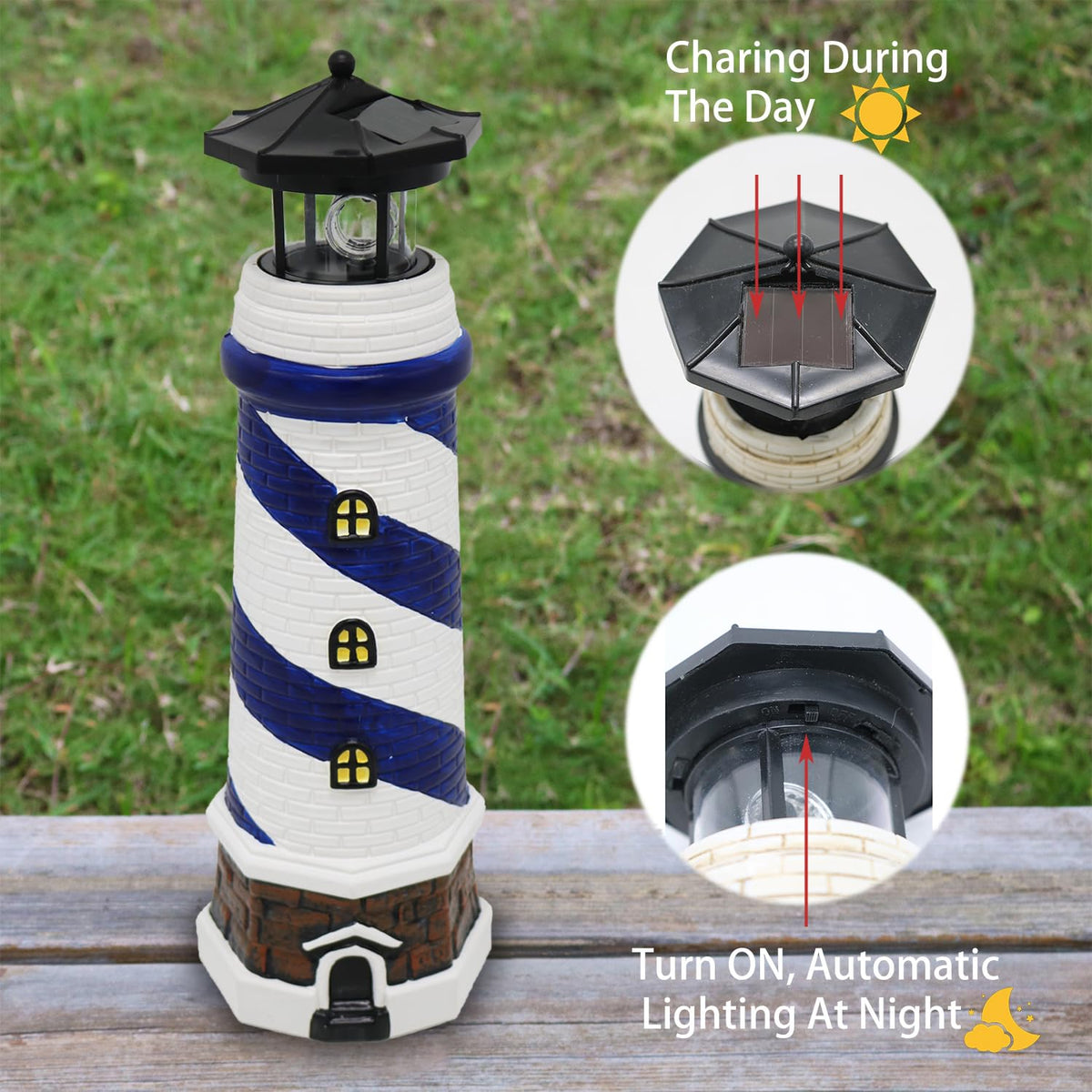 Solar LED Lighthouse Lamp 14.5 Inches Blue H292866