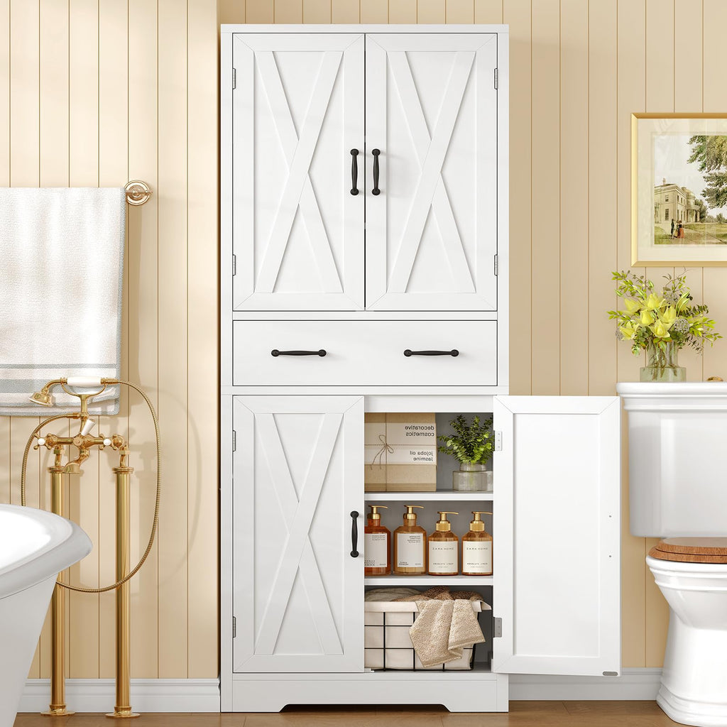 White Storage Cabinet with 2 Adjustable Shelves and Drawer U18239