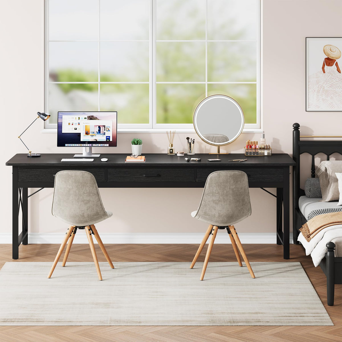 78.7 inch Black Computer Desk with 3 Drawers Z448